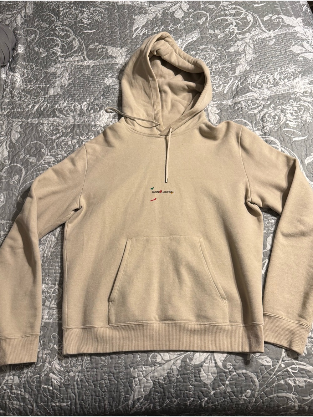 Saint Laurent Beige Logo Hooded Sweatshirt